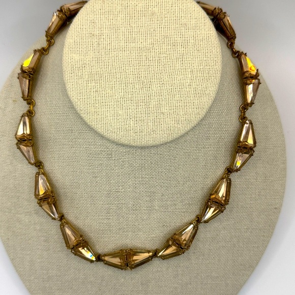 Vintage J. Crew Crystal Necklace Blush Champagne Gold Tone Choker Necklace - Picture 5 of 5